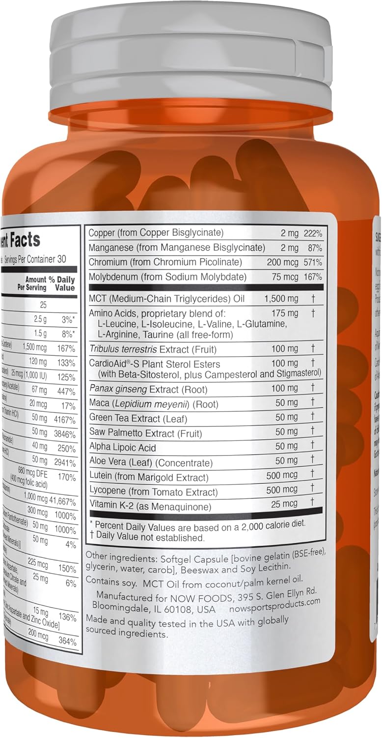 NOW Foods Sports Nutrition - Extreme Sports Multi para Hombres con Aminoácidos, ZMA, Tribulus y MCT, 90 Cápsulas Blandas
