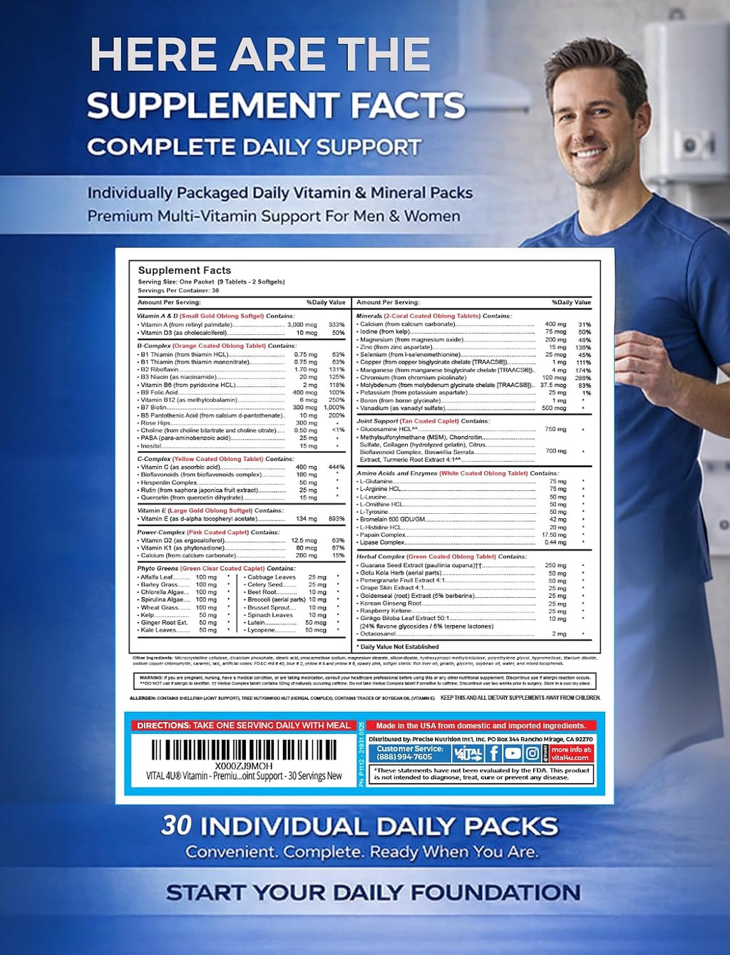 VITAL 4U Premium Daily Multivitamin for Men and Women - 30 Packets