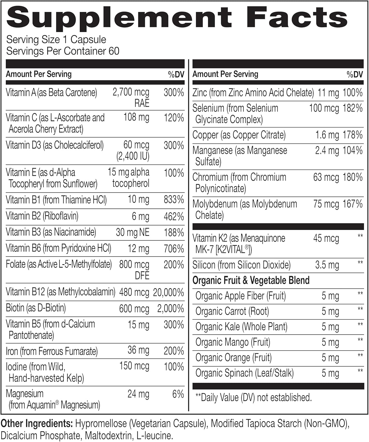 NATURELO Bariatric Multivitamin - One Daily with Iron - Suplemento para Cirugía Bariátrica - Nutrición Natural - 60 Cápsulas Veganas