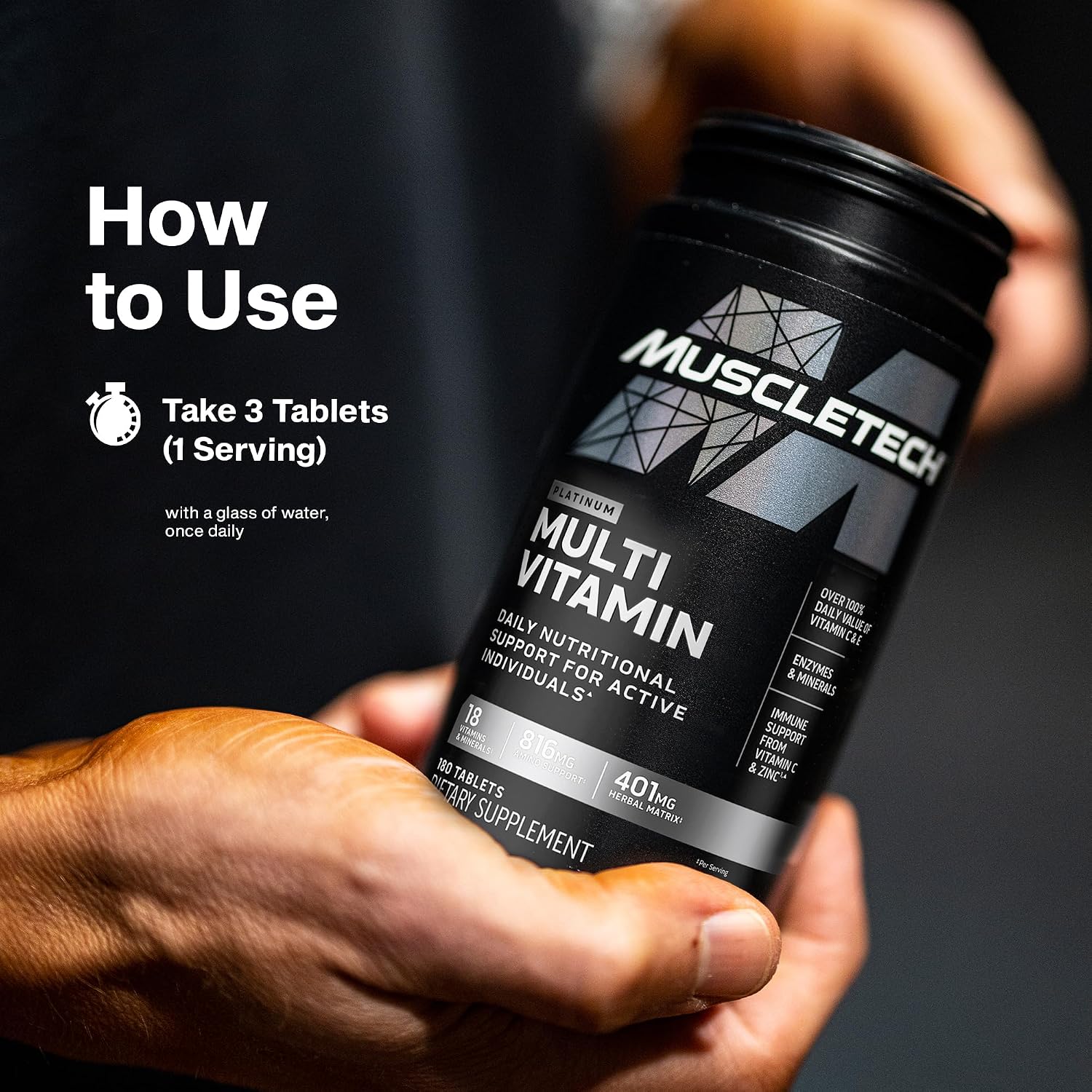 MuscleTech Platinum Multivitamin para Hombres y Mujeres - Complejo Multivitamínico con 18 Vitaminas y Minerales - 180 Comprimidos