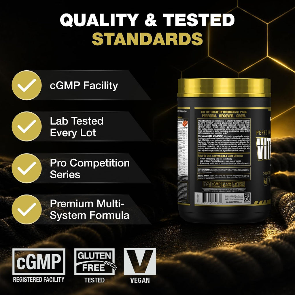 ALLMAX VITASTACK Multivitamin Packs – 30 Sobres Diarios con Omega-3, BCAA y Enzimas