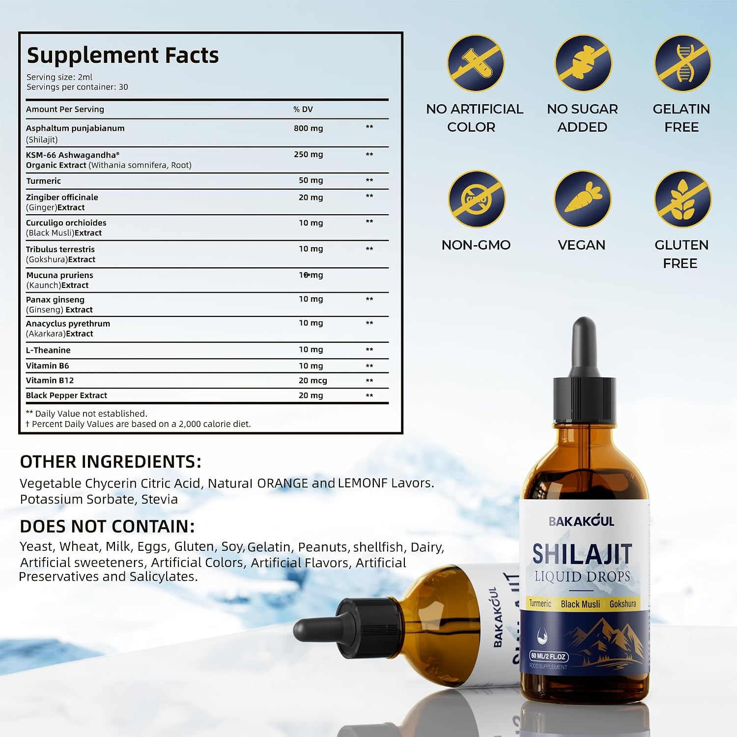 Shilajit Liquid Drops con Ashwagandha, Cúrcuma y Black Musli - Paquete de 2