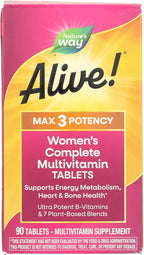 Nature's Way Alive! Max3 Potencia Mujer Multivitamínico Completo, Apoya el Metabolismo Energético, Salud del Corazón y Huesos, con Vitaminas B Metiladas, 90 Comprimidos
