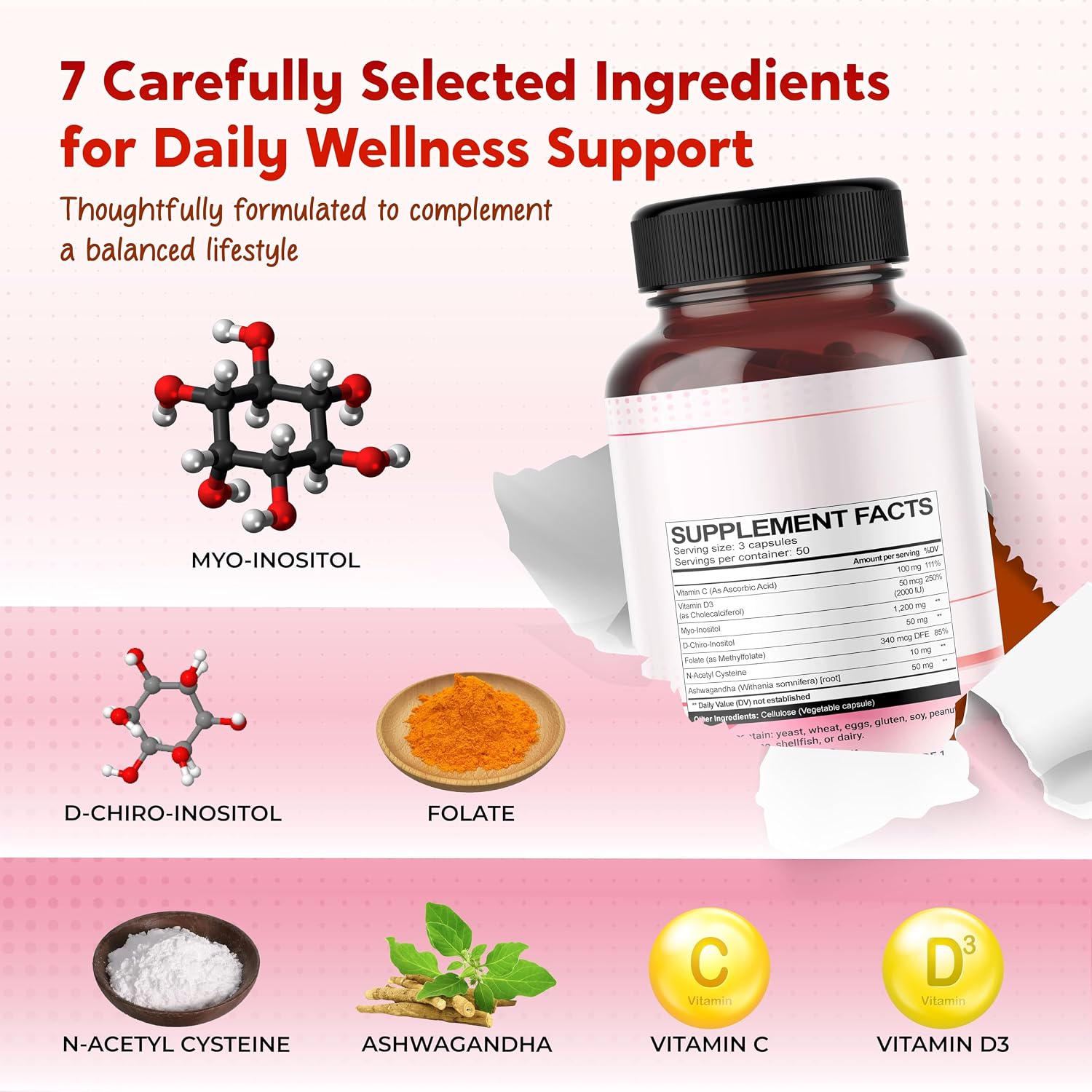 Ultra Myo & D-Chiro Inositol con Folato, Vitamina C y D3 - Suplemento Completo para Ciclos Saludables y Equilibrio Hormonal (150 Cápsulas)