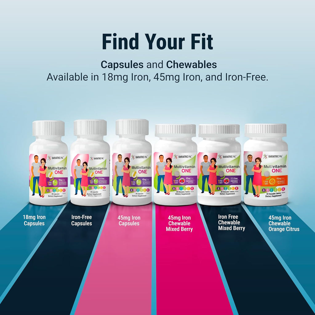 BariatricPal Multivitamin ONE - Multivitamínico masticable sin hierro sabor bayas mixtas - 30 comprimidos