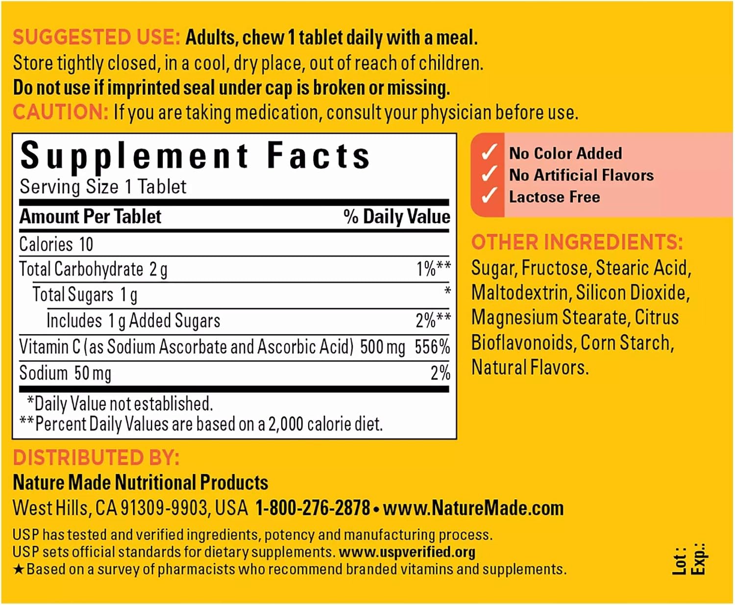 Nature Made Vitamin C 500 mg Chewable Tablets Citrus Flavor - 60 Count (Pack of 3)