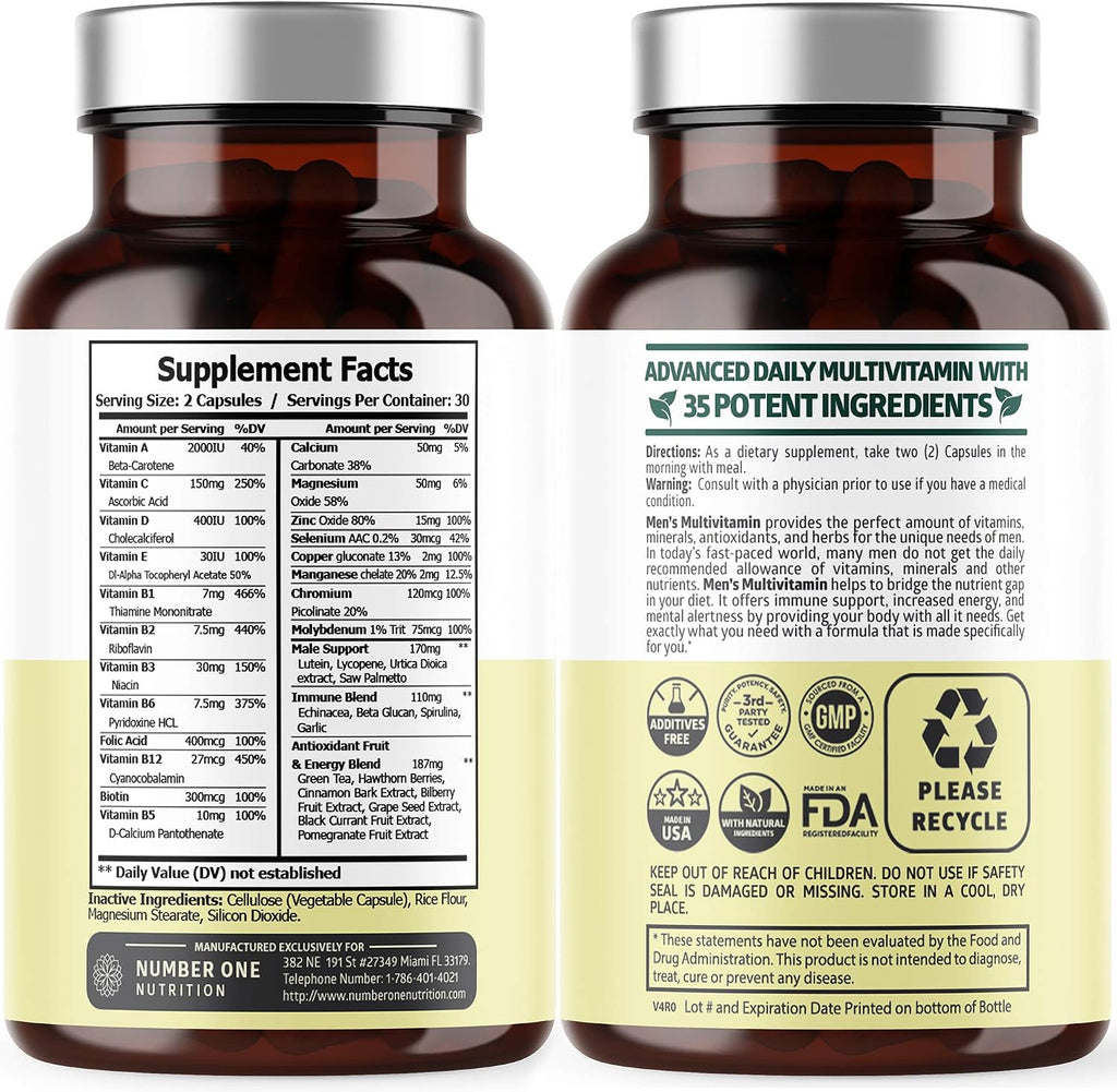 Multivitamínico Diario para Hombres con 35 Nutrientes, Saw Palmetto, 60 Cápsulas