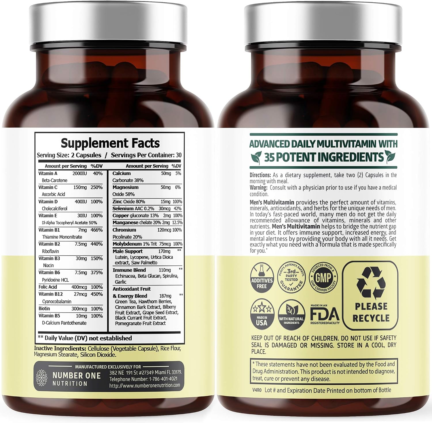 Multivitamínico Diario para Hombres con 35 Nutrientes, Saw Palmetto, 60 Cápsulas