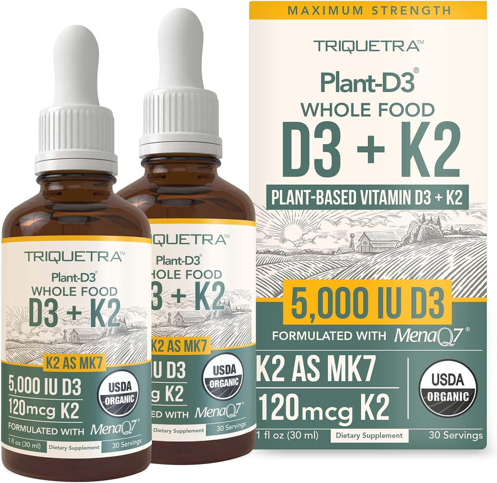 Organic Plant D3 + K2 (5000 UI D3) - All-Trans MK7 de MenaQ7 (120 mcg K2) - Gotas Sublinguales 100% Orgánicas y Veganas