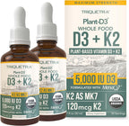 Organic Plant D3 + K2 (5000 UI D3) - All-Trans MK7 de MenaQ7 (120 mcg K2) - Gotas Sublinguales 100% Orgánicas y Veganas