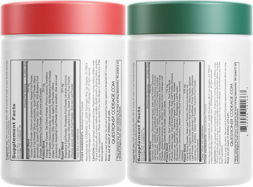 Codeage InstantFood Easy Veggies + Fast Fruits Bundle – Mezcla de Verduras y Frutas en Cápsulas – Fórmula Vegana, No GMO – 180 Cápsulas