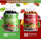 VITINITY Gominolas de Frutas y Verduras Reales - Suplemento Superfood Vegano para Mujeres, Hombres y Niños (60 Días)