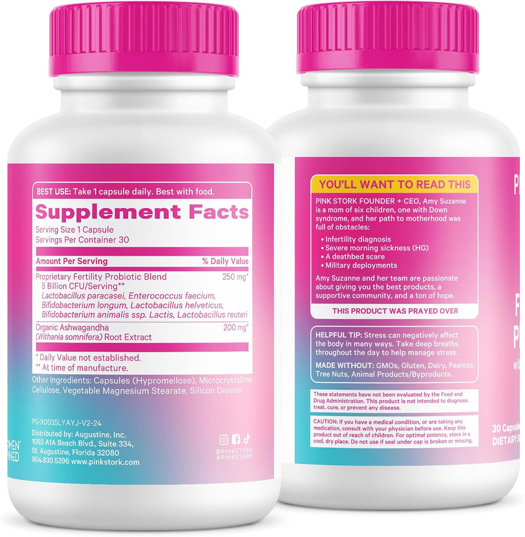 Pink Stork Probióticos de Fertilidad para Mujeres con Ashwagandha – 30 Cápsulas
