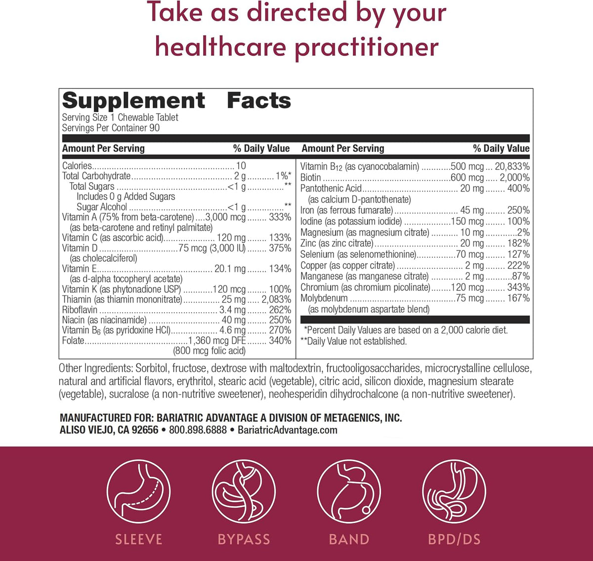 Bariatric Advantage Chewable Ultra Solo con Hierro - Multivitamínico Diario para Pacientes Bariátricos - 90 Comprimidos – Image 4