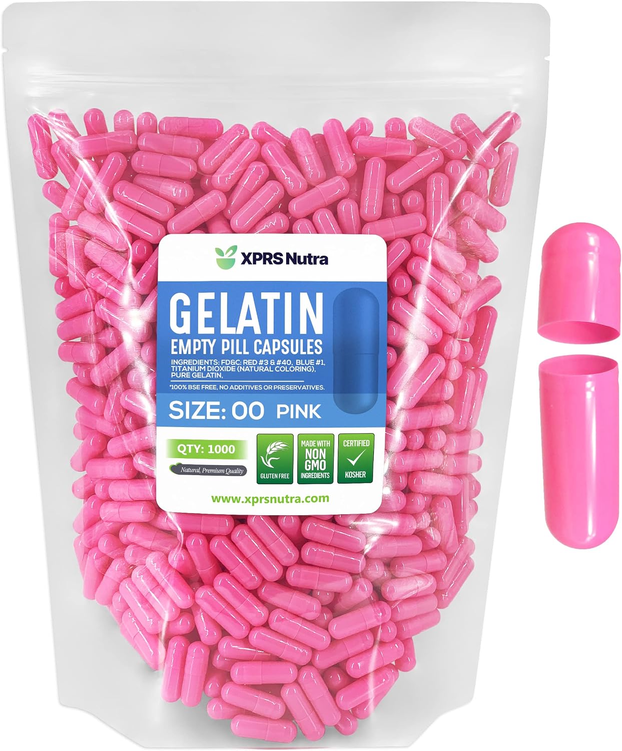 XPRS Nutra Cápsulas Vacías de Gelatina Tamaño 00 - 1000 Unidades (Rosa)