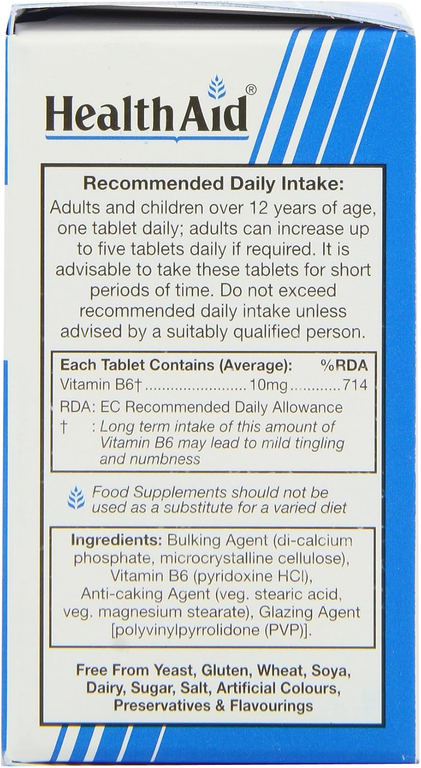 HealthAid Vitamina B6 (Piridoxina HCl) 10mg - 100 Comprimidos