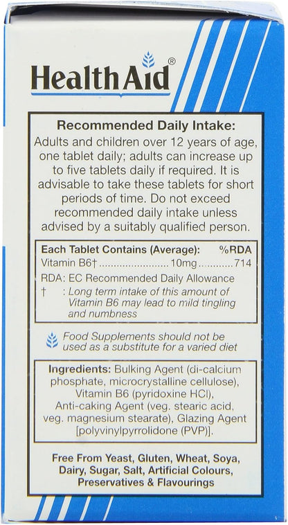 HealthAid Vitamina B6 (Piridoxina HCl) 10mg – Contribuye al funcionamiento normal del sistema inmunitario. – Image 4
