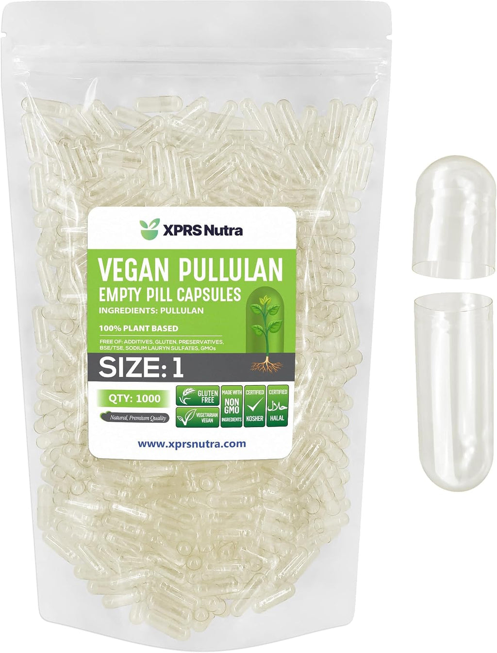 XPRS Nutra Cápsulas Vacías de HPMC Tamaño 0 - 100 Unidades - Cápsulas Vegetales Transparentes Veganas para Hacer Tus Propias Cápsulas