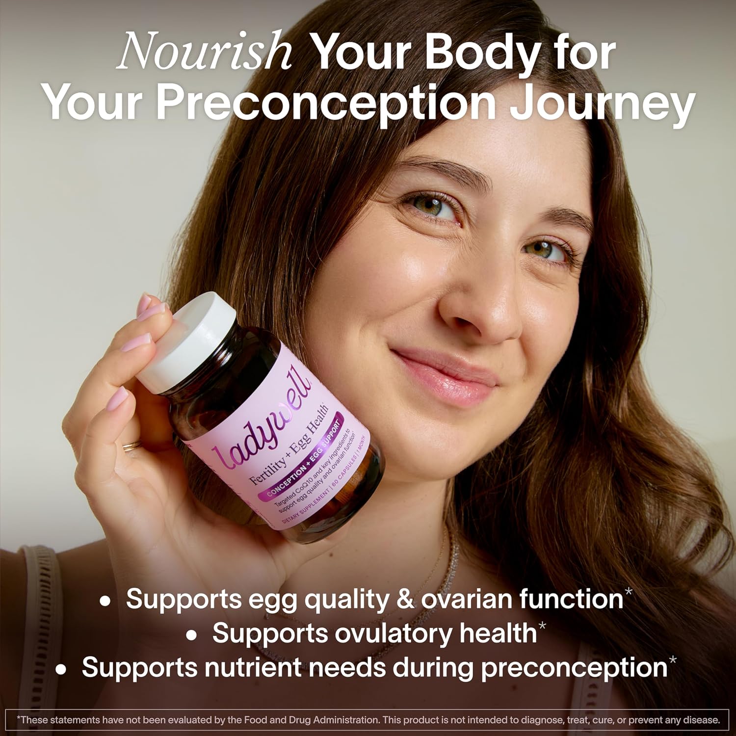 Ladywell Fertility + Egg Health – Suplemento de fertilidad con CoQ10, folato y vitamina D, 60 cápsulas