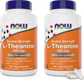 NOW Foods L-Theanina, Doble Concentración 200 mg por Cápsula con Inositol - 180 Cápsulas Vegetales (Pack de 2)