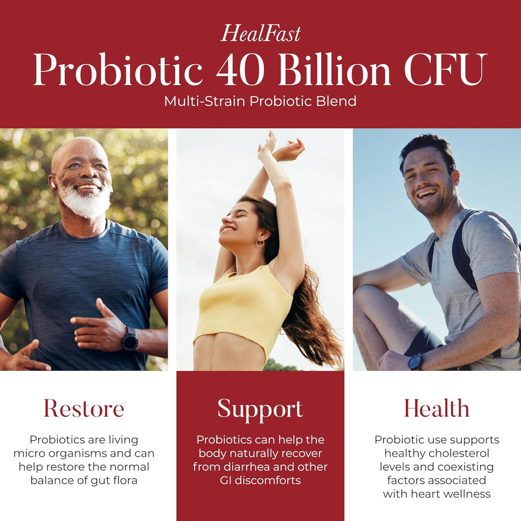 HealFast Probiótico 40 Mil Millones UFC - Prebióticos y Probióticos para Hombres y Mujeres - Salud Digestiva - No Transgénico y Vegano - 30 Días