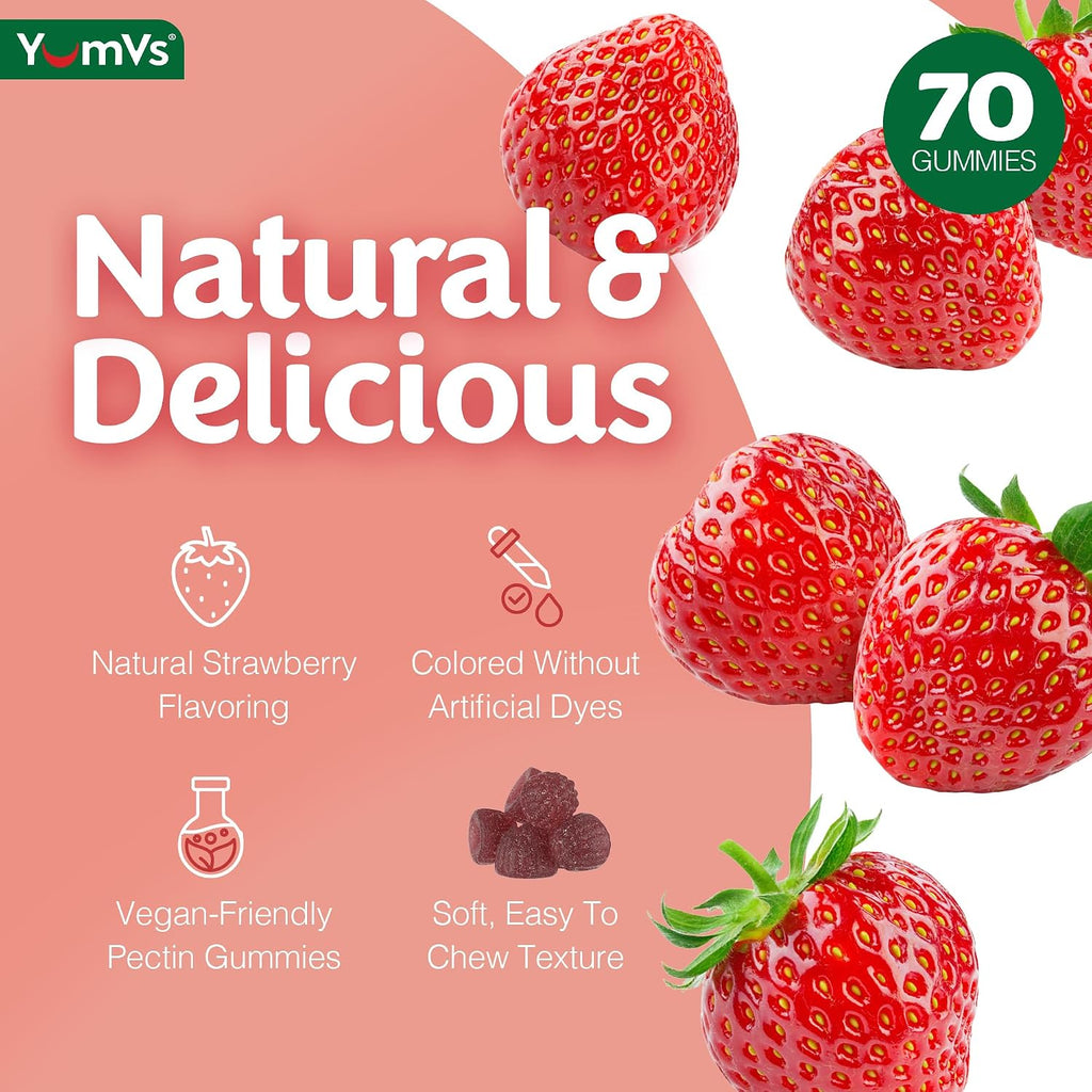 YUM-V'S Complejo B en gominolas con vitamina C – 1 al día para energía y sistema nervioso – Vegano, Kosher – 70 unidades (2 paquetes)