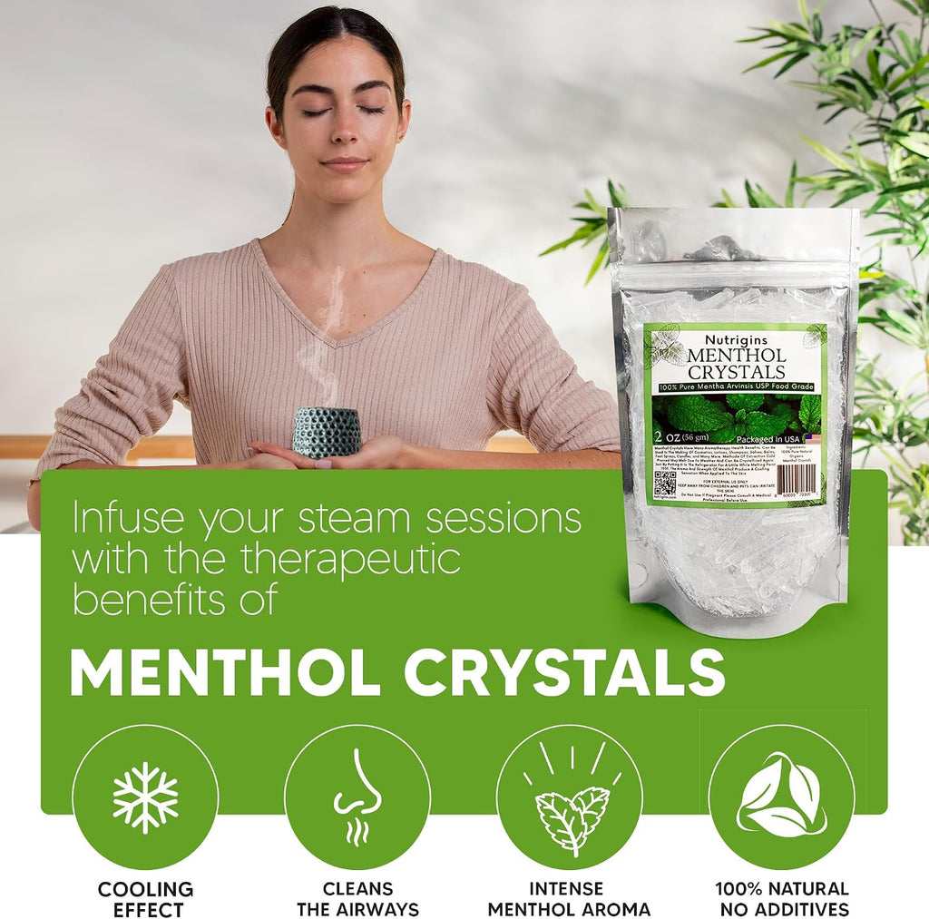 Cristales de Mentol Puro Orgánico 100% Natural - 56g (2 oz) - Nutrigins