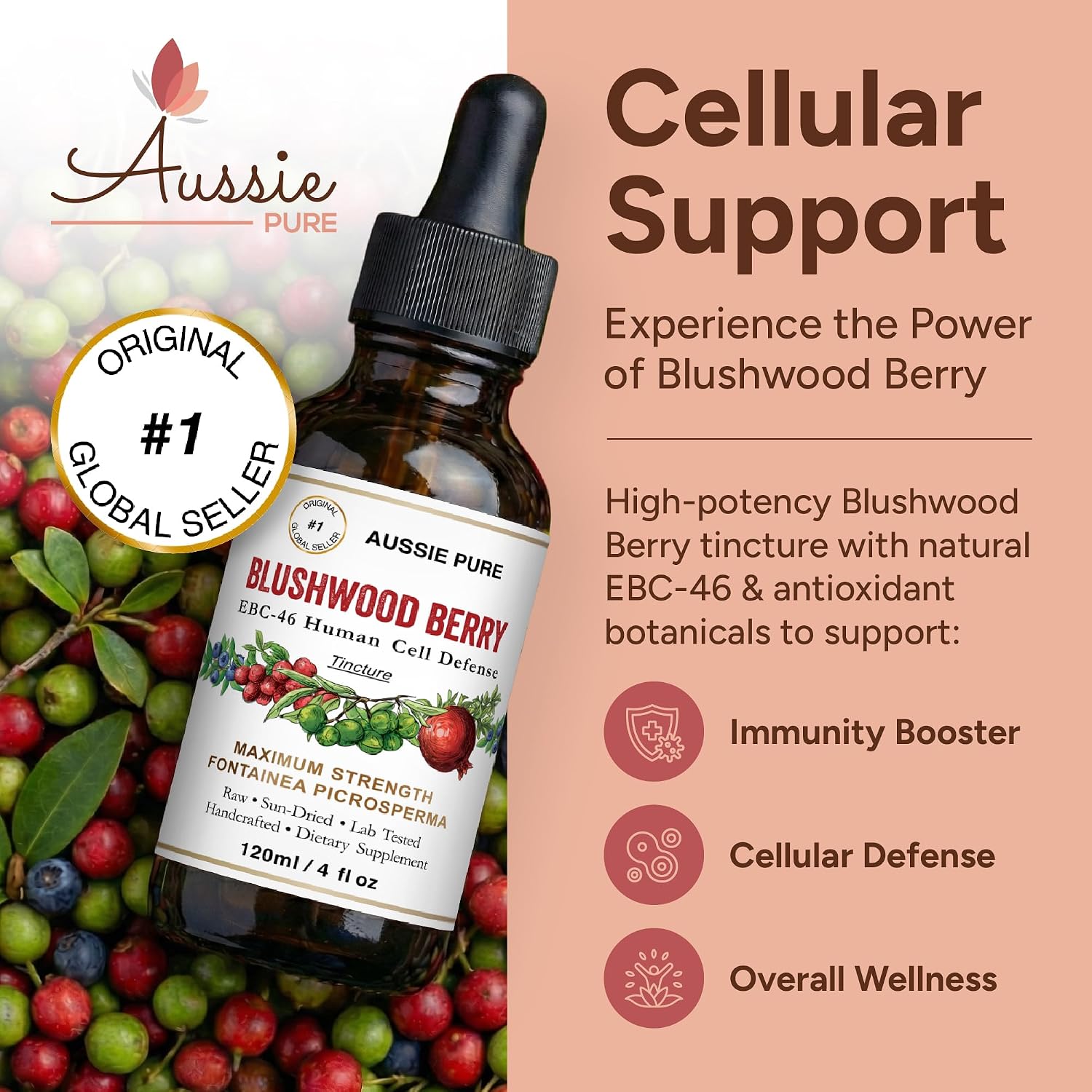 Blushwood Berry EBC-46 Tintura – Apoyo Inmunológico y Celular – Antioxidante Natural – Fórmula Vegana Sin Alcohol – 120 ml