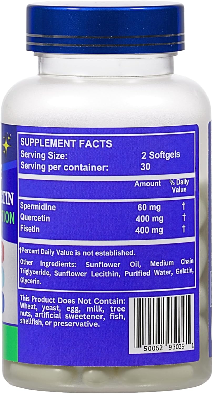 Nikoni Liposomal Spermidina, Quercetina, Fisetina 860mg - Apoyo al Envejecimiento Saludable, Renovación Celular, Función Cognitiva - 60 Cápsulas Blandas
