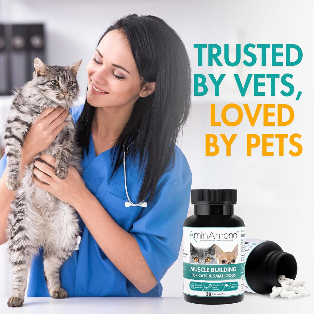 AminAmend Suplemento Muscular para Perros y Gatos Pequeños con CaHMB y Vitamina D3 - 30 Cápsulas