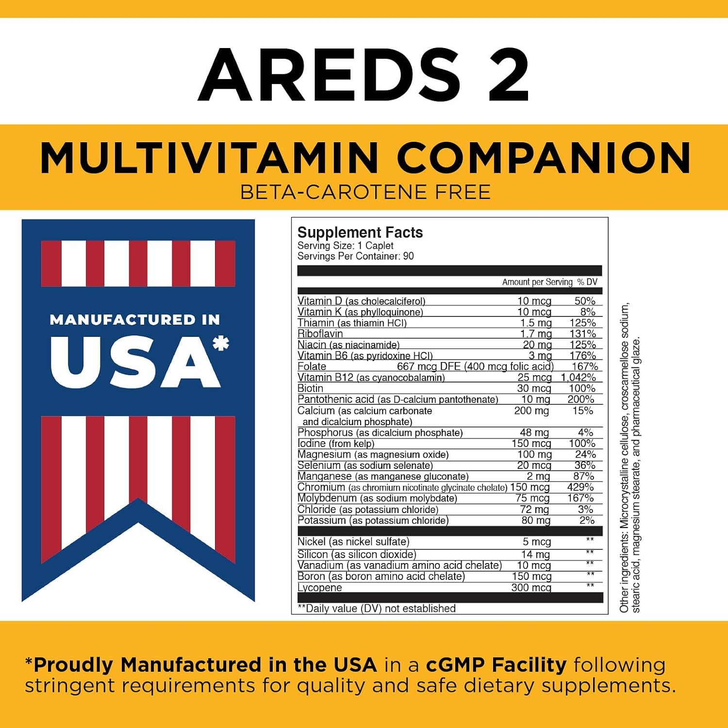 Viteyes Classic AREDS 2 Companion Multivitamin Sin Beta-Caroteno, 90 Caplets