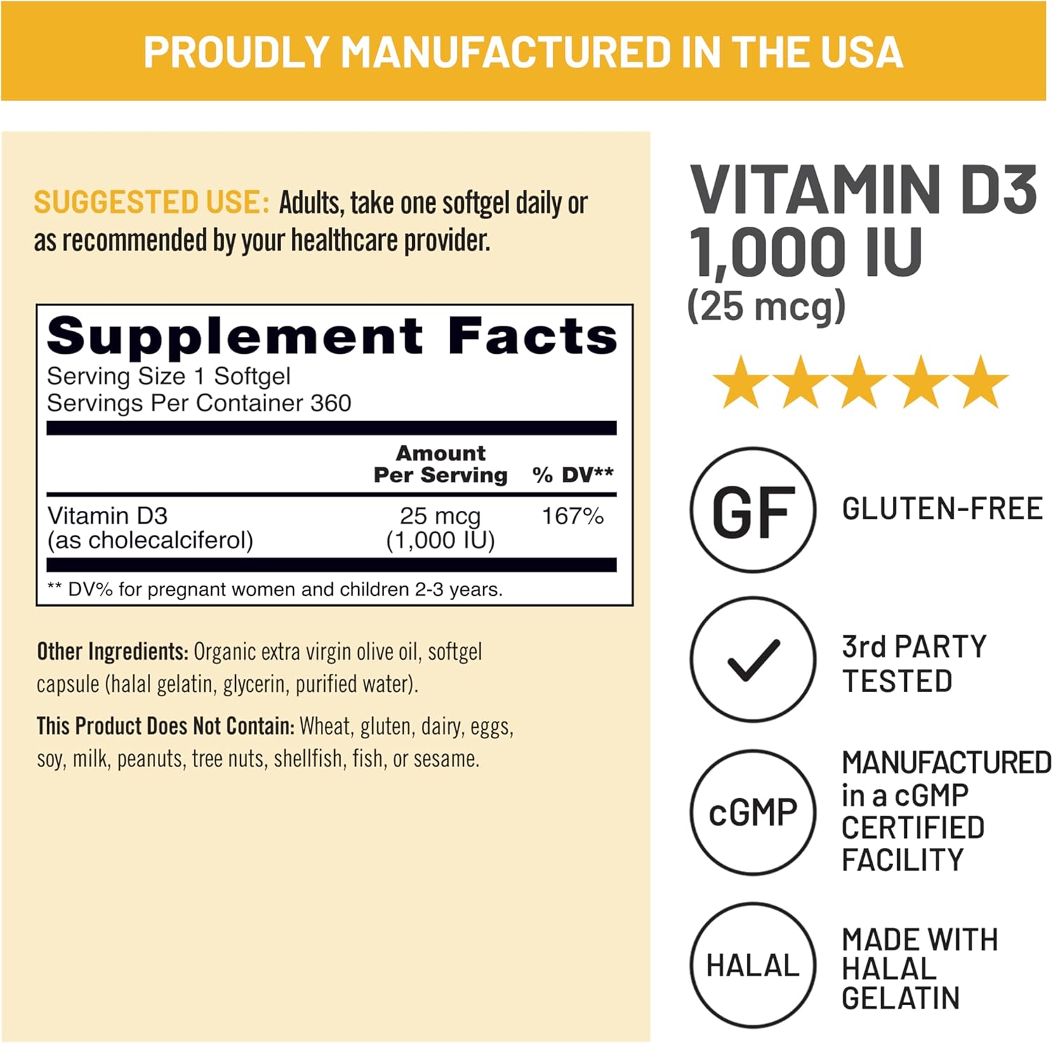 NatureWise Vitamina D3 1000 UI (25 mcg) - 360 Cápsulas Blandas