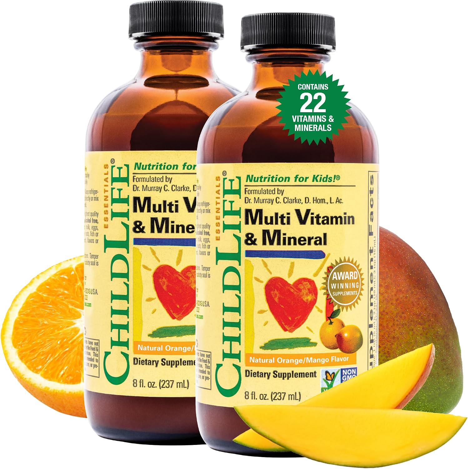 CHILDLIFE ESSENTIALS Multivitamínico y Mineral Líquido para Niños - Sabor Naranja y Mango, 237 ml (Pack de 2)