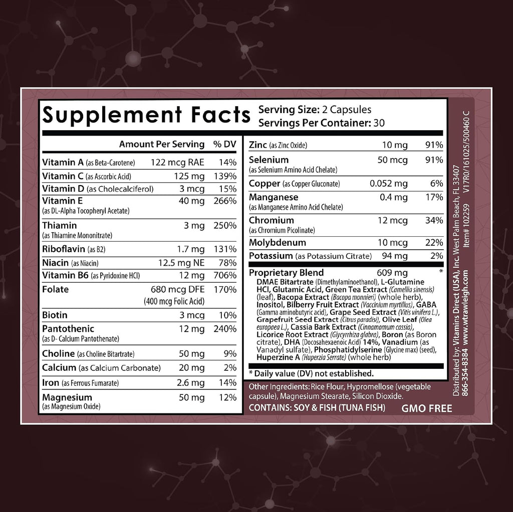 Rawleigh Sharp Thinking - 60 Cápsulas, Suplemento para el Cerebro con Nootrópicos, DMAE, Fosfatidilserina y Vitaminas