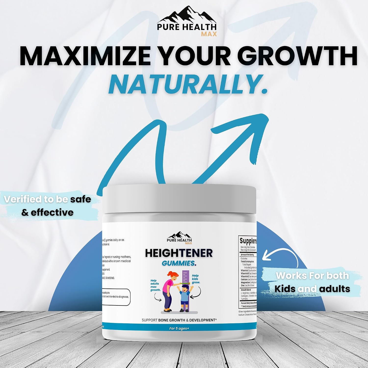 PURE HEALTH MAX Heightener Gummies, 60 gominolas para el crecimiento natural