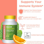 Noor Vitamins Vitamina C 500 mg Masticable con Escaramujo y Antioxidantes - 60 Comprimidos Sabor Naranja - Halal, Vegano, Sin Gluten