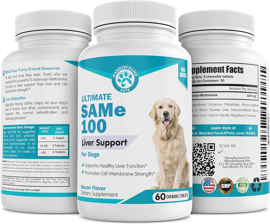 Pawsitive Same 100 - Apoyo Hepático para Perros con SAMe, 60 Comprimidos Masticables Sabor Bacon