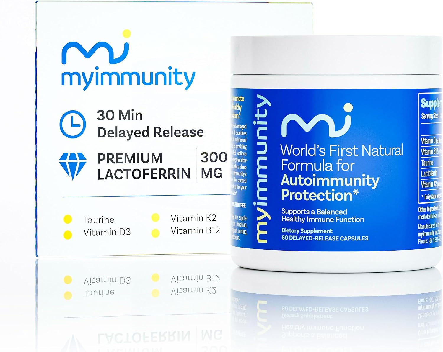 Lactoferrina 300mg con Vitaminas D3, K2, B12 y Taurina – Cápsulas de Liberación Retardada – MyImmunity