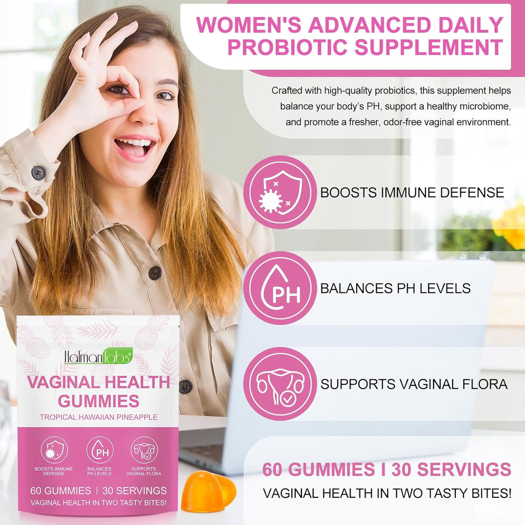 Beyxdu Probióticos Vaginales en Gominolas – 60 Gominolas con Sabor a Piña para el Equilibrio del pH Femenino