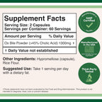 Ox Bile 1000mg - Suplemento de Sales Biliares para Personas sin Vesícula | 120 Cápsulas