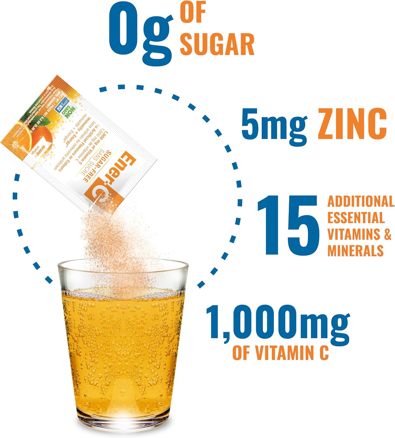 Ener-C Vitamina C 1000mg sin Azúcar y Ener-D Vitamina D3 Naranja Paquete Multivitamínico en Polvo
