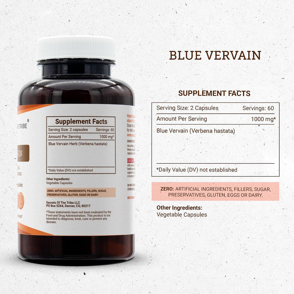 Secrets of the Tribe Blue Vervain 120 Cápsulas, 1000 mg