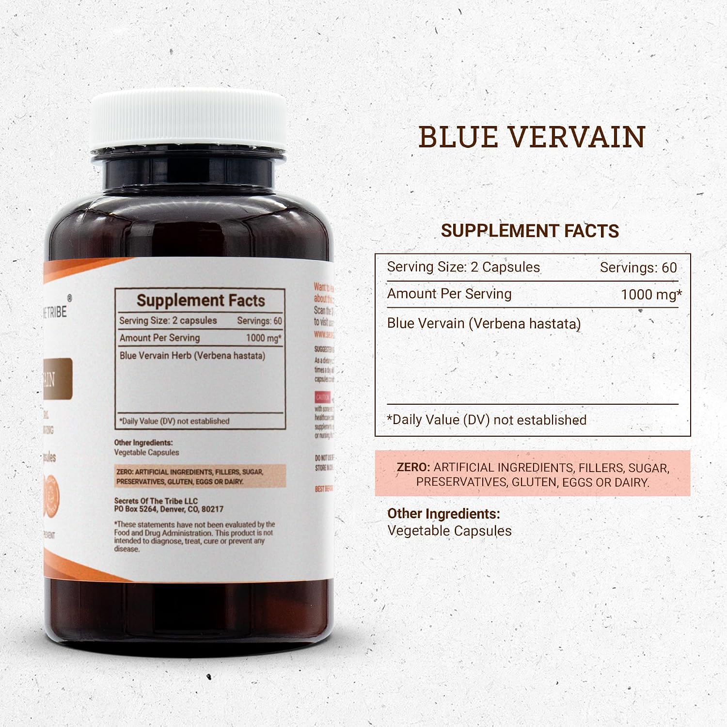 Secrets of the Tribe Blue Vervain 120 Cápsulas, 1000 mg