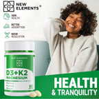 New Elements Vitamina D3 K2 10.000 UI con Magnesio Glicinato 500mg - 60 Cápsulas Blandas