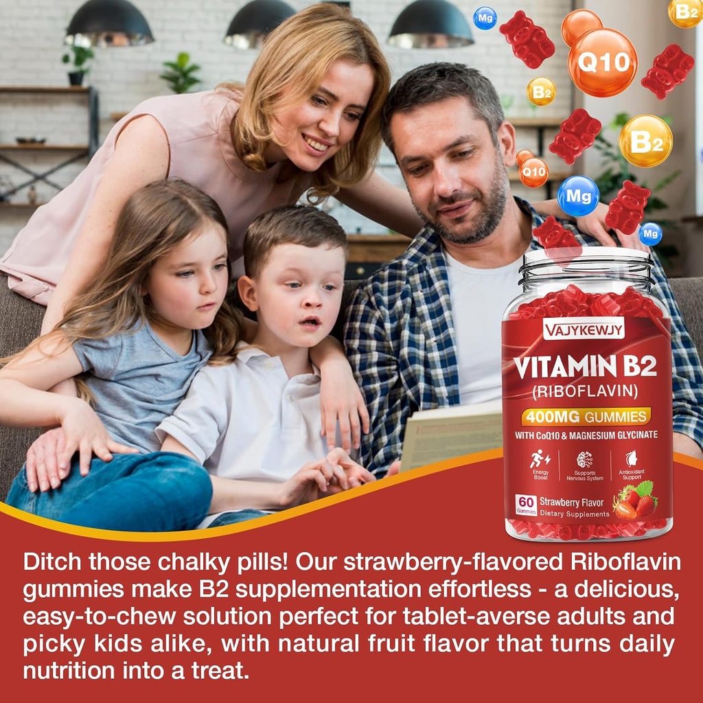Gominolas de Vitamina B2 (Riboflavina) 400 mg – Sabor Fresa – Veganas – Sin Gluten – 60 Unidades