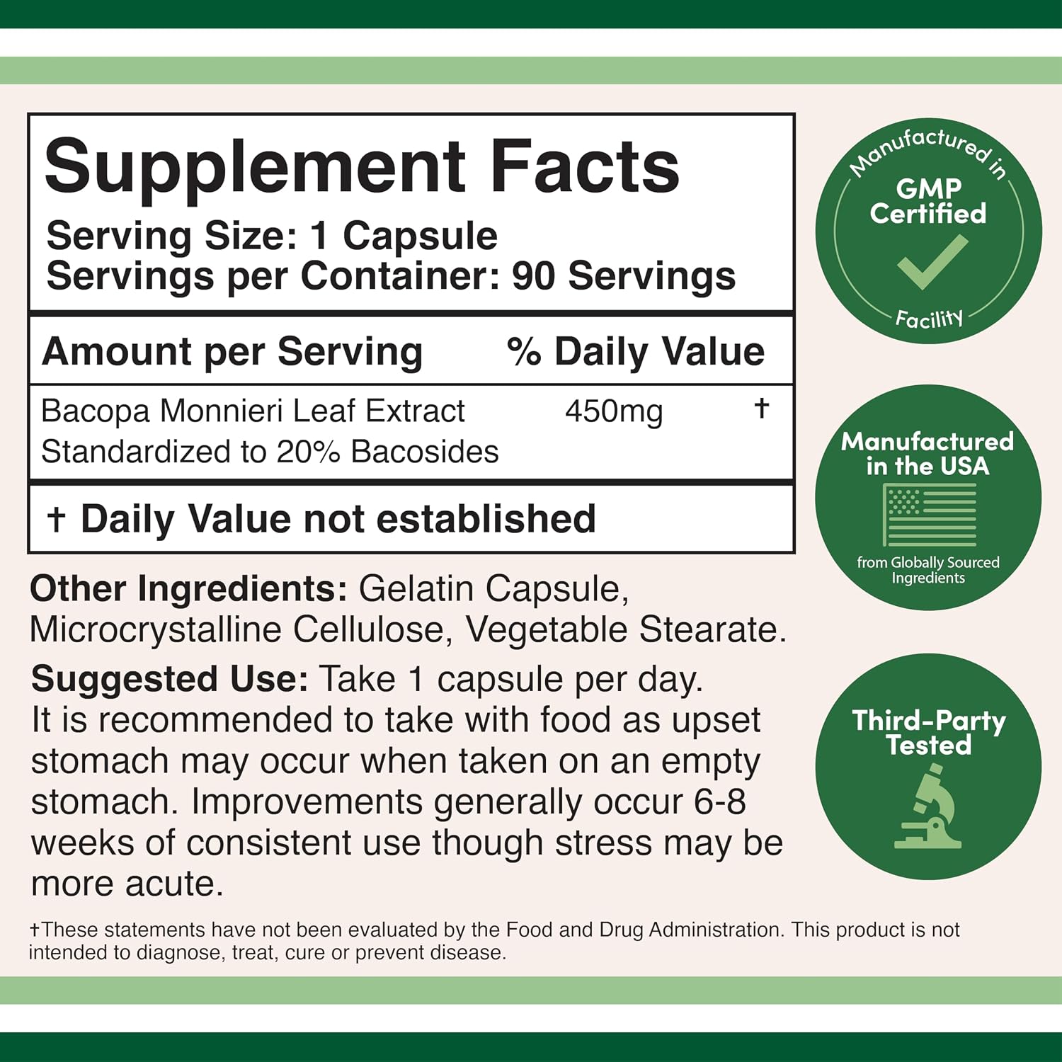 Cápsulas de Bacopa Monnieri con 20% Bacósidos 450mg - 90 Cápsulas - Double Wood Supplements