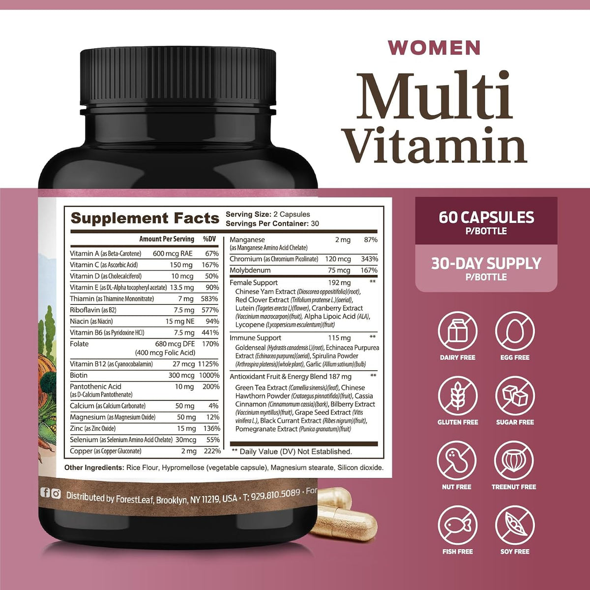 ForestLeaf Multivitamínico Diario para – Sistema inmunitario: La vitamina C y el zinc contribuyen al – Image 3