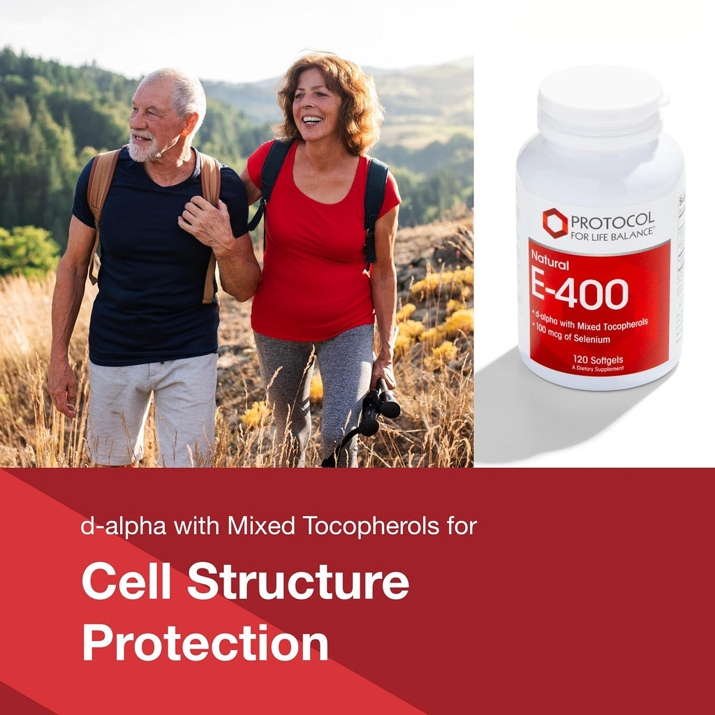 Protocol for Life Balance E-400 268 (400 UI) - Vitamin E with Selenium and Mixed Tocopherols - 120 Softgels
