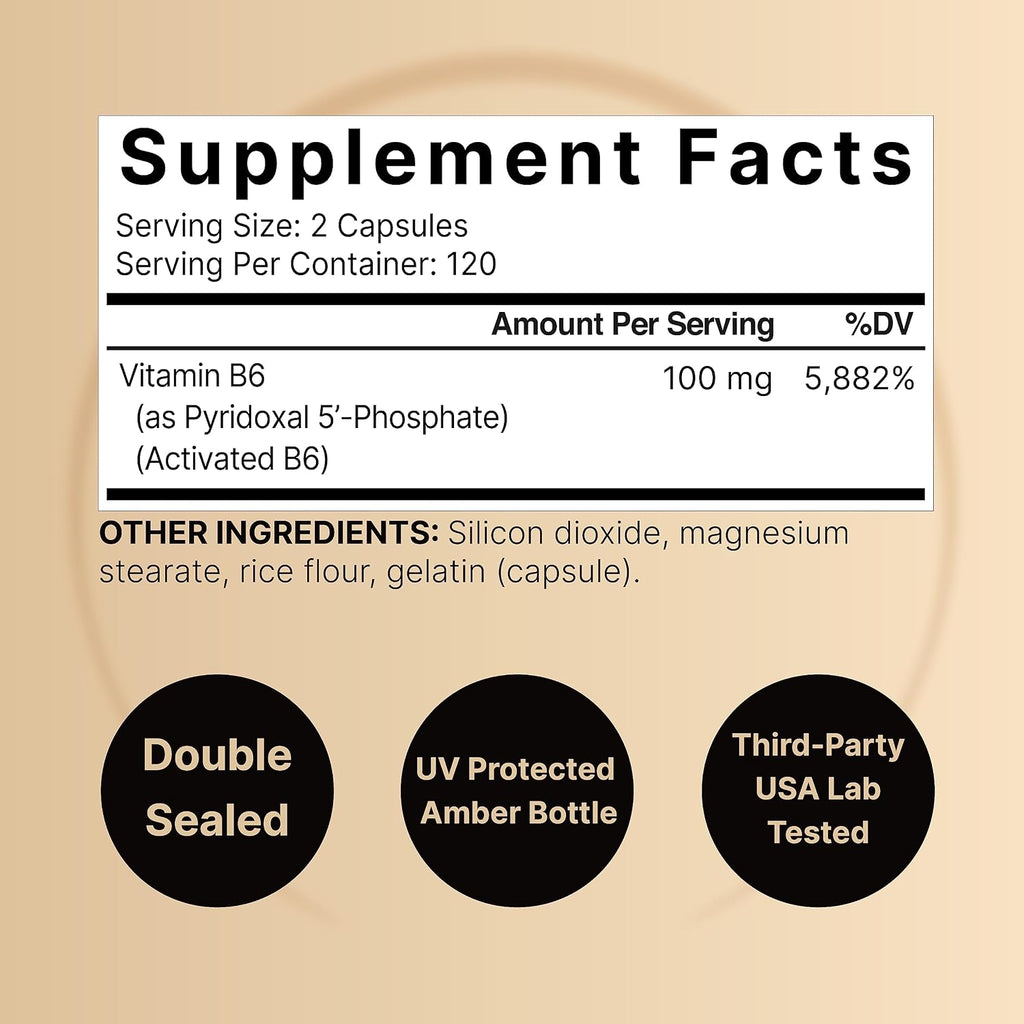 NatureBell P5P Vitamina B6 100mg por dosis, 240 Cápsulas - Piridoxal-5-Fosfato Activado