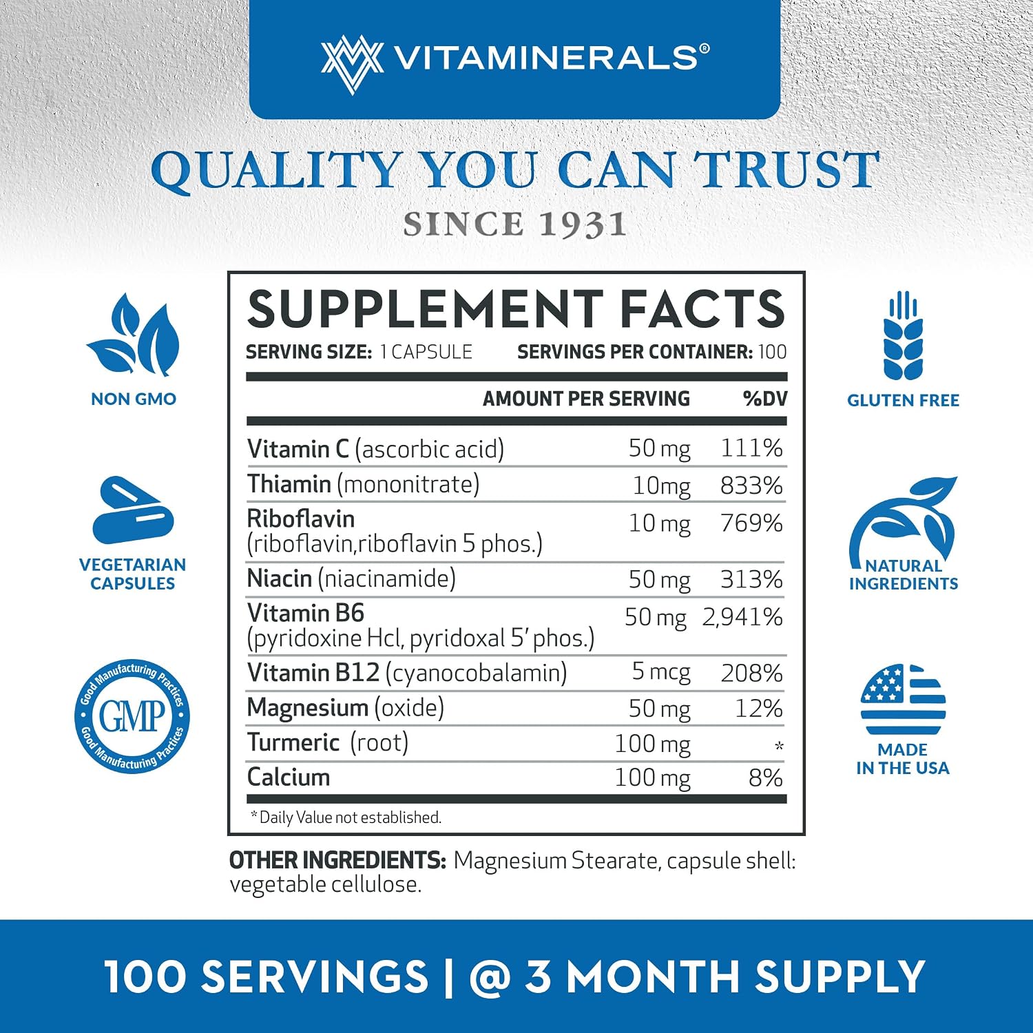 Vitaminerals 56 Ultrasix® Nervio | Energía | Apoyo Inmunológico | Vitaminas B | Cúrcuma | 100 Cápsulas Vegetales